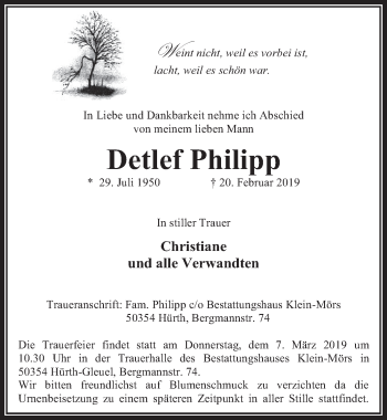 Anzeige von Detlef Philipp von  Wochenende 