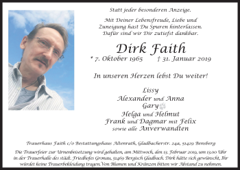 Anzeige von Dirk Faith von Kölner Stadt-Anzeiger / Kölnische Rundschau / Express