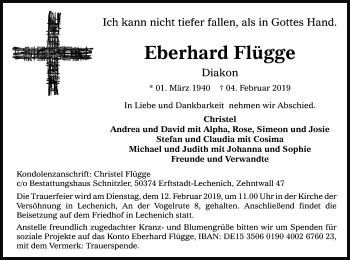 Anzeige von Eberhard Flügge von Kölner Stadt-Anzeiger / Kölnische Rundschau / Express