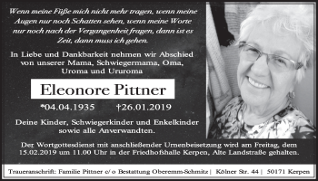 Anzeige von Eleonore Pittner von  Sonntags-Post 