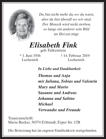 Anzeige von Elisabeth Fink von  Werbepost 