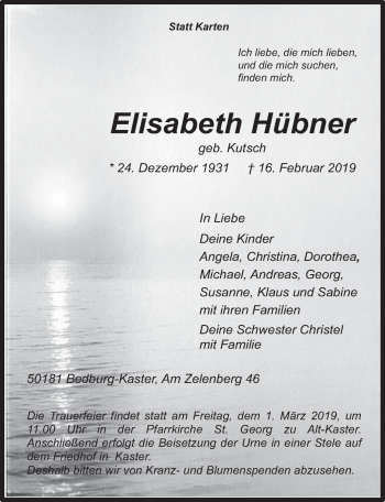 Anzeige von Elisabeth Hübner von  Werbepost 