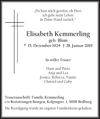 Anzeige von Elisabeth Kemmerling von  Werbepost 