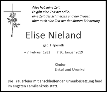 Anzeige von Elise Nieland von Kölner Stadt-Anzeiger / Kölnische Rundschau / Express