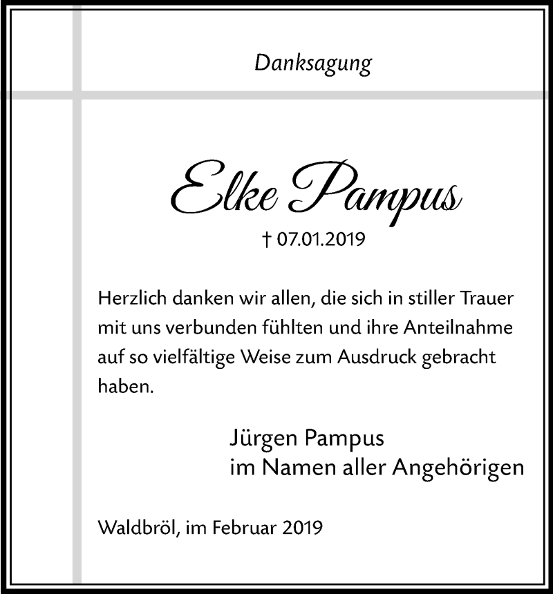  Traueranzeige für Elke Pampus vom 16.02.2019 aus Kölner Stadt-Anzeiger / Kölnische Rundschau / Express