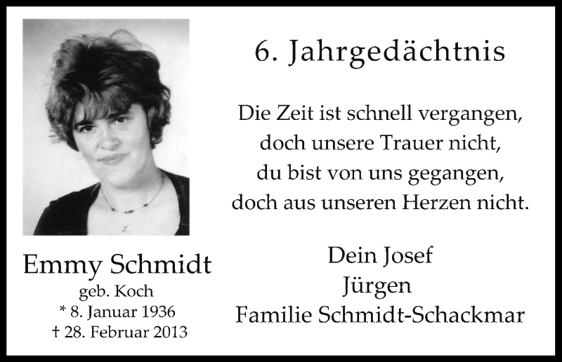  Traueranzeige für Emmy Schmidt vom 28.02.2019 aus Kölner Stadt-Anzeiger / Kölnische Rundschau / Express