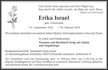 Anzeige von Erika Israel von  Werbepost 