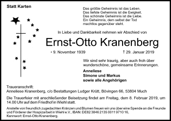 Anzeige von Ernst-Otto Kranenberg von Kölner Stadt-Anzeiger / Kölnische Rundschau / Express