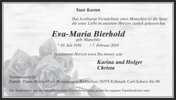 Anzeige von Eva-Maria Bierhold von  Werbepost 