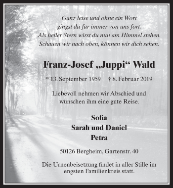 Anzeige von Franz-Josef Wald von  Werbepost 