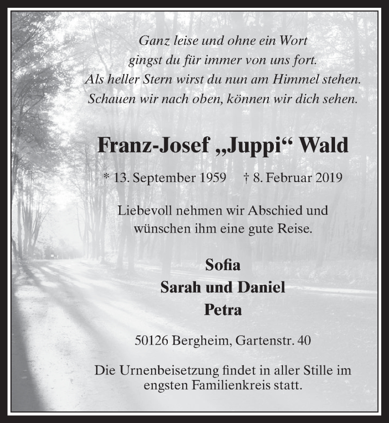  Traueranzeige für Franz-Josef Wald vom 20.02.2019 aus  Werbepost 