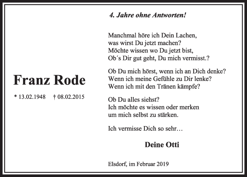  Traueranzeige für Franz Rode vom 18.07.2023 aus  Sonntags-Post 