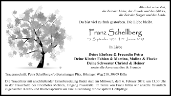 Anzeige von Franz Schellberg von Kölner Stadt-Anzeiger / Kölnische Rundschau / Express