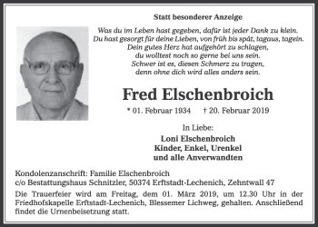 Anzeige von Fred Elschenbroich von  Sonntags-Post 