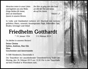 Anzeige von Friedhelm Gotthardt von Kölner Stadt-Anzeiger / Kölnische Rundschau / Express