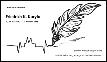 Anzeige von Friedrich K. Kurylo von Kölner Stadt-Anzeiger / Kölnische Rundschau / Express