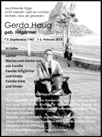 Anzeige von Gerda Haug von Kölner Stadt-Anzeiger / Kölnische Rundschau / Express