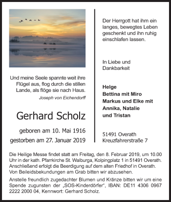 Anzeige von Gerhard Scholz von Kölner Stadt-Anzeiger / Kölnische Rundschau / Express