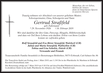 Anzeige von Gertrud Straßfeld von  Werbepost 