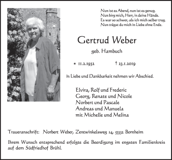 Anzeige von Gertrud Weber von  Schlossbote/Werbekurier 
