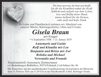 Anzeige von Gisela Braun von  Werbepost 