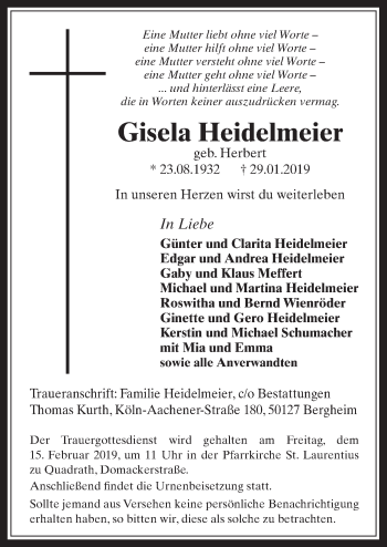 Anzeige von Gisela Heidelmeier von  Werbepost 