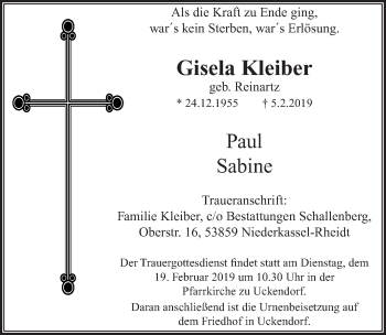 Anzeige von Gisela Kleiber von  Extra Blatt 
