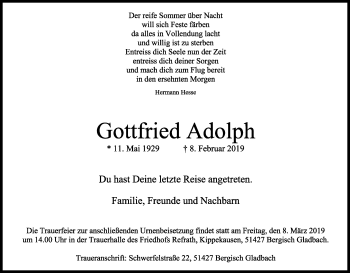 Anzeige von Gottfried Adolph von Kölner Stadt-Anzeiger / Kölnische Rundschau / Express