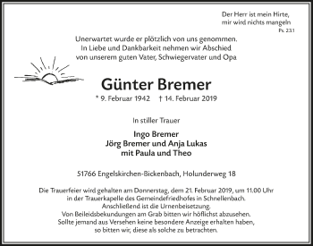 Anzeige von Günter Bremer von  Anzeigen Echo 