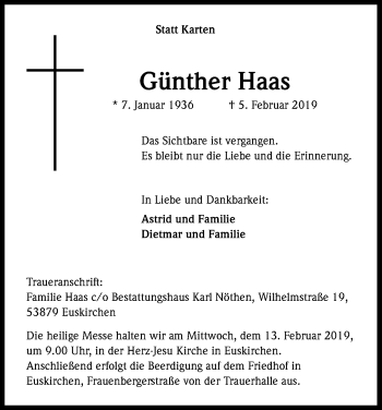 Anzeige von Günther Haas von Kölner Stadt-Anzeiger / Kölnische Rundschau / Express