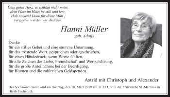 Anzeige von Hanni Müller von  Wochenende 