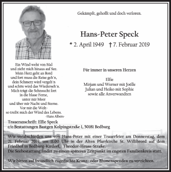 Anzeige von Hans-Peter Speck von  Sonntags-Post 