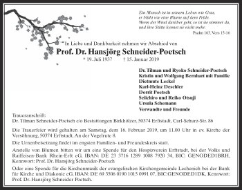 Anzeige von Hansjörg Schneider-Poetsch von  Werbepost 