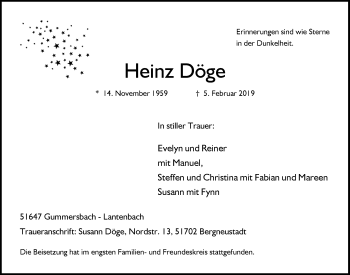Anzeige von Heinz Döge von  Anzeigen Echo 