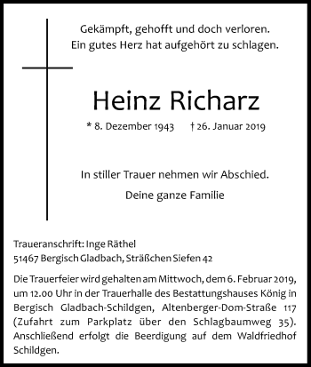 Anzeige von Heinz Richarz von Kölner Stadt-Anzeiger / Kölnische Rundschau / Express