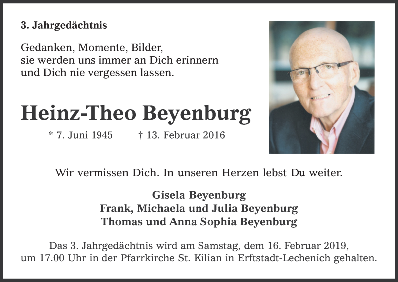  Traueranzeige für Heinz-Theo Beyenburg vom 13.02.2019 aus Kölner Stadt-Anzeiger / Kölnische Rundschau / Express