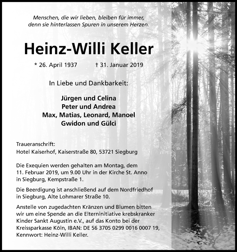  Traueranzeige für Heinz-Willi Keller vom 06.02.2019 aus Kölner Stadt-Anzeiger / Kölnische Rundschau / Express