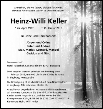 Anzeige von Heinz-Willi Keller von Kölner Stadt-Anzeiger / Kölnische Rundschau / Express