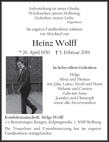 Anzeige von Heinz Wolff von  Werbepost 