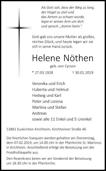 Anzeige von Helene Nöthen von Kölner Stadt-Anzeiger / Kölnische Rundschau / Express