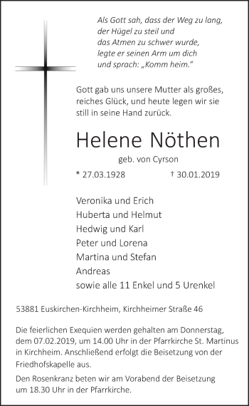 Anzeige von Helene Nöthen von  Blickpunkt Euskirchen 