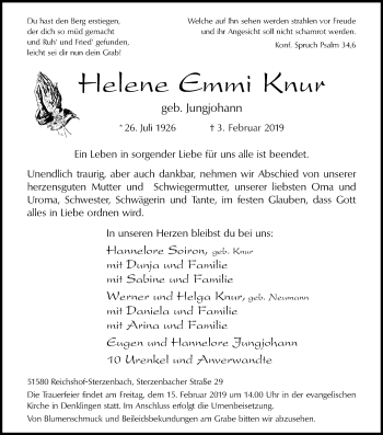 Anzeige von Helene Emmi Knur von Kölner Stadt-Anzeiger / Kölnische Rundschau / Express