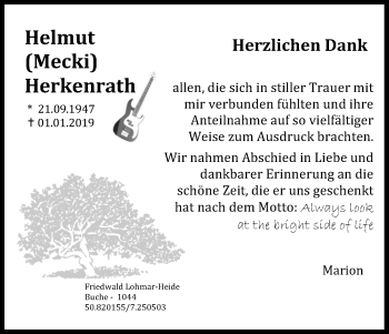 Anzeige von Helmut Herkenrath von Kölner Stadt-Anzeiger / Kölnische Rundschau / Express