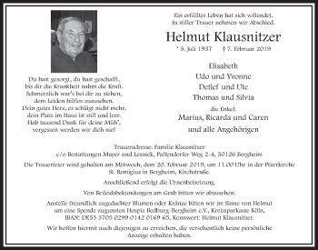 Anzeige von Helmut Klausnitzer von  Sonntags-Post 