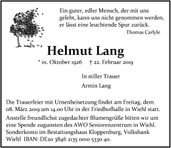 Anzeige von Helmut Lang von  Anzeigen Echo 