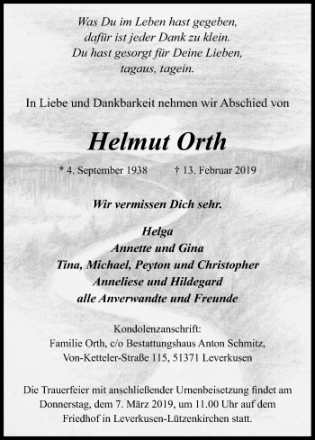 Anzeige von Helmut Orth von Kölner Stadt-Anzeiger / Kölnische Rundschau / Express
