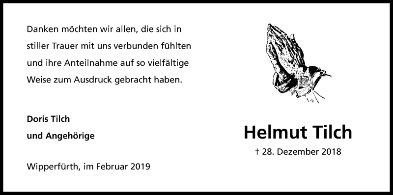  Traueranzeige für Helmut Tilch vom 09.02.2019 aus Kölner Stadt-Anzeiger / Kölnische Rundschau / Express