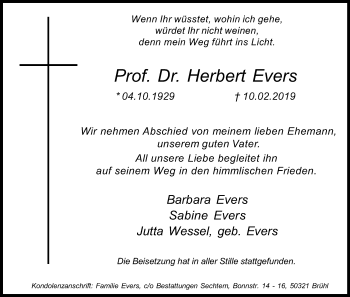 Anzeige von Herbert Evers von Kölner Stadt-Anzeiger / Kölnische Rundschau / Express
