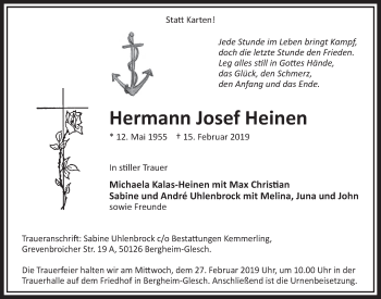 Anzeige von Hermann Josef Heinen von  Sonntags-Post 