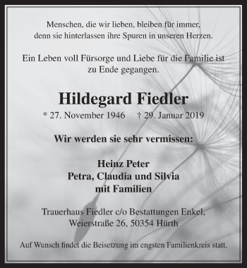 Anzeige von Hildegard Fiedler von  Wochenende 